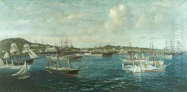 Blockade Runners in Port at St. George, Bermuda, c.1861-65 Oil Painting by William Torgerson