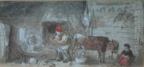 A Farmyard Scene Oil Painting by Sir David Wilkie