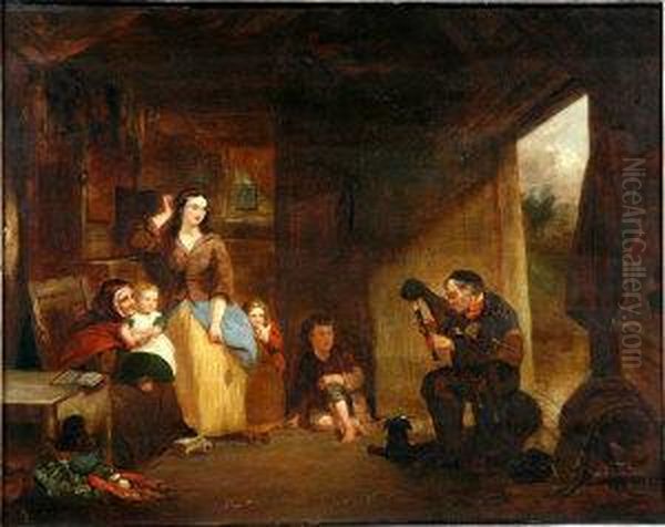 Interior With Family Listening To The Pipes Oil Painting by Sir David Wilkie