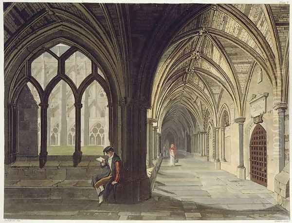 South East Angle of the Cloisters, plate T from Westminster Abbey, engraved by J.R. Hamble fl.1775-1825 pub. by Rudolph Ackermann 1764-1834 1812 Oil Painting by Thompson