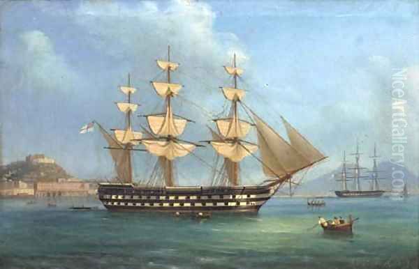 H.M.S. Cressy lying at anchor off Naples Oil Painting by de Simone Tommaso