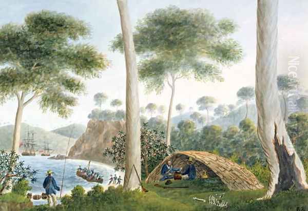 Native Hut or Wigwam of Adventure Bay, Van Diemans Land, 1792 Oil Painting by Captain George Tobin