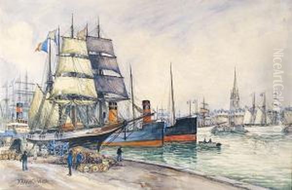 Vapeurs Et Voiliers Au Port De Saint Malo Oil Painting by Frank Will