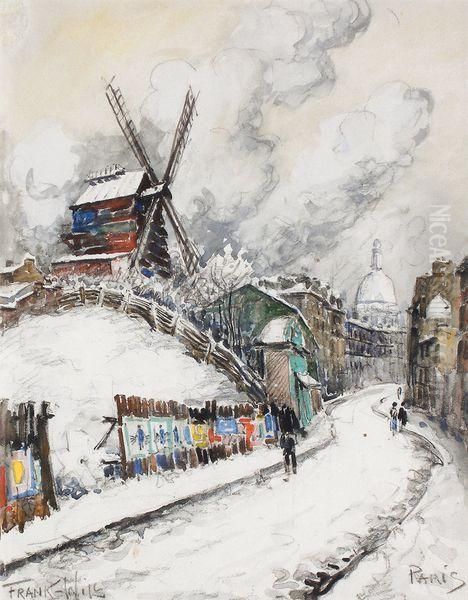 Montmartre Le Moulin De La Galette Et Le Sacre Cur. Oil Painting by Frank Will