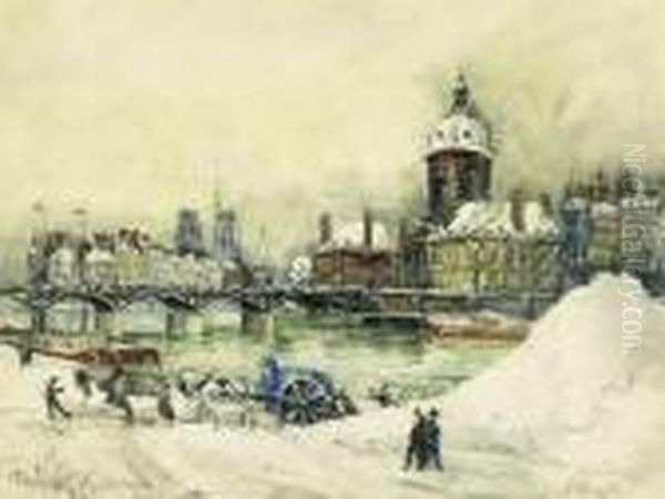 Le Pont Des Arts Sous La Neige Oil Painting by Frank Will