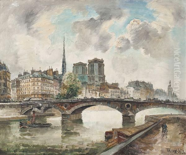 Notre-dame De Paris, Vue Des Quais Oil Painting by Frank Will