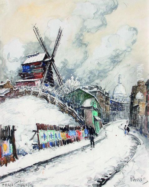 Paris, Le Moulin De La Galette Et Le Sacre-cur. Oil Painting by Frank Will