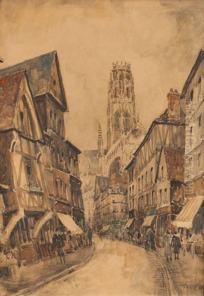 Vue De La Cathedrale De Rouen Oil Painting by Frank Will