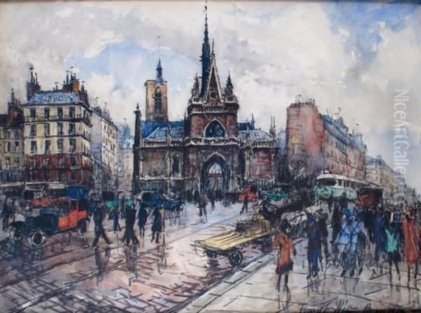 Paris, L'eglise Saint-laurent Oil Painting by Frank Will