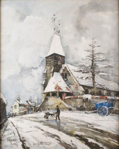 Eglise Et Village De Goupillieres Dans Les Yvelines Sous La Neige Oil Painting by Frank Will