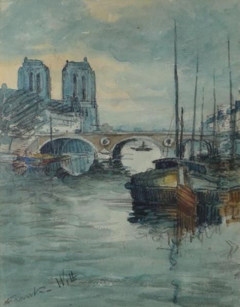 La Seine A Notre-dame Oil Painting by Frank Will