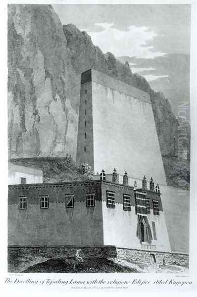 The Dwelling of Tefsaling Lama with the Religious Edifice Stiled Kugopea, from Account of an Embassy to the Court of the Teshoo Lama in Tibet by Captain Turner, published 1800 Oil Painting by Turner, Captain Samuel