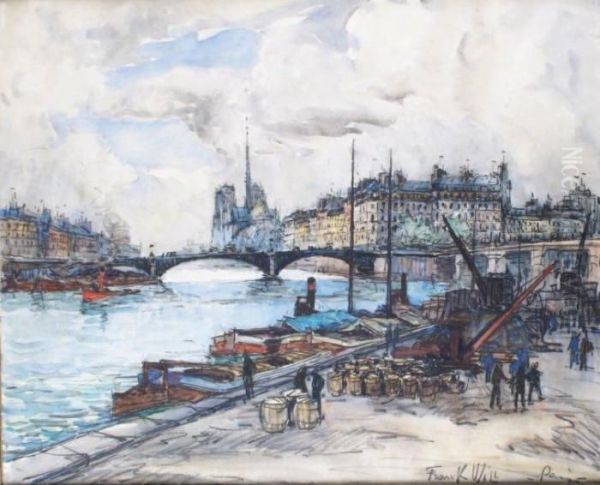 La Seine Et Notre-dame Oil Painting by Frank Will