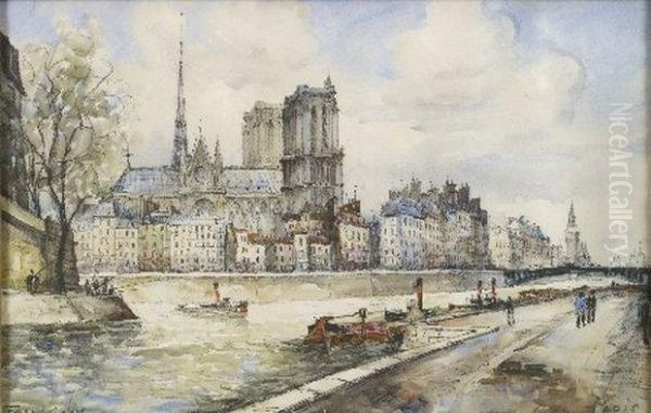 Paris, La Seine Et Notre-dame Oil Painting by Frank Will