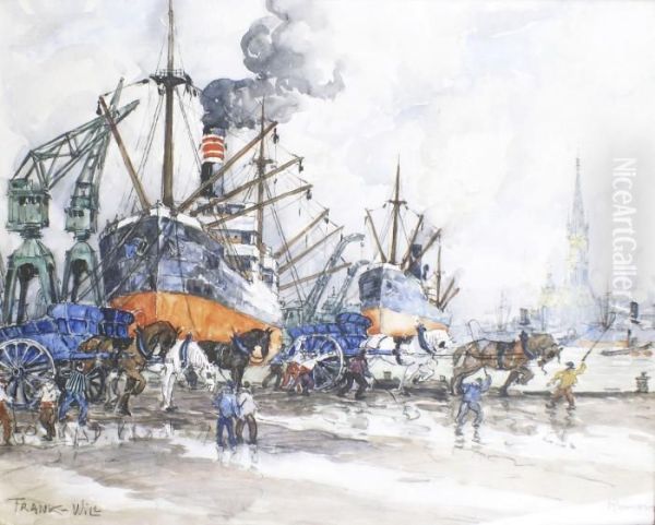 Rouen, Le Chargement Des Cargos Oil Painting by Frank Will