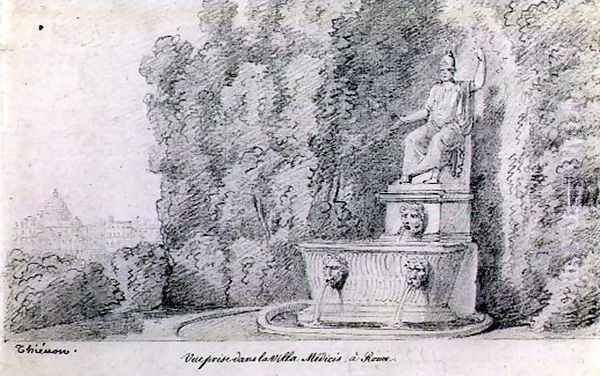 View of a Fountain in the Garden of the Villa Medici, Rome, c.1815-20 Oil Painting by Claude Thienon