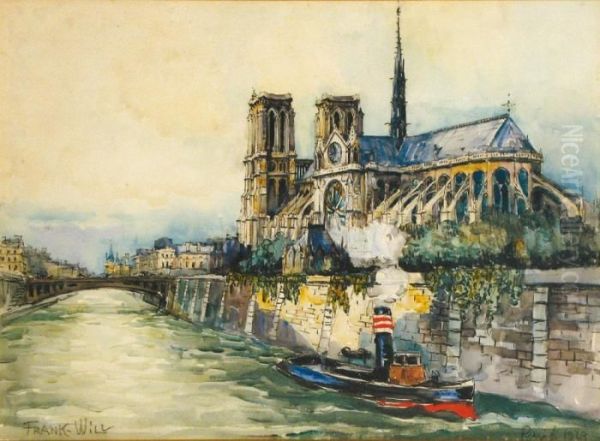 Remorqueurs Au Chevet De Notre-dame Oil Painting by Frank Will