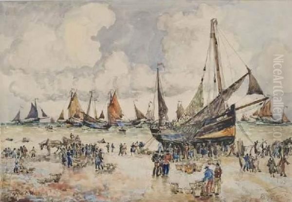 Dieppe, Plage Animee Oil Painting by Frank Will