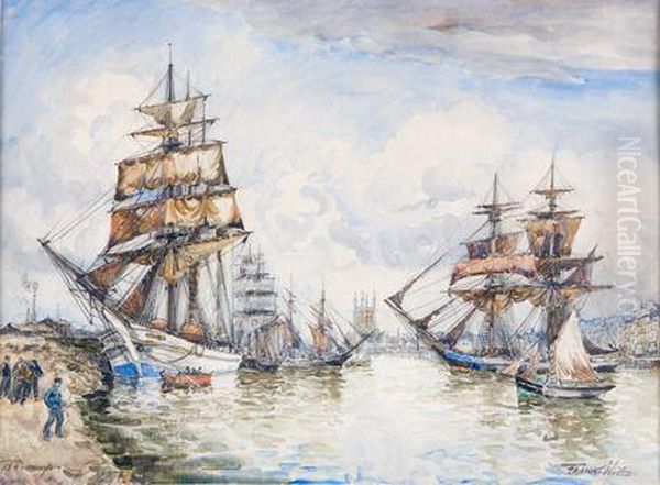 Voiliers Au Port, Fecamp Oil Painting by Frank Will