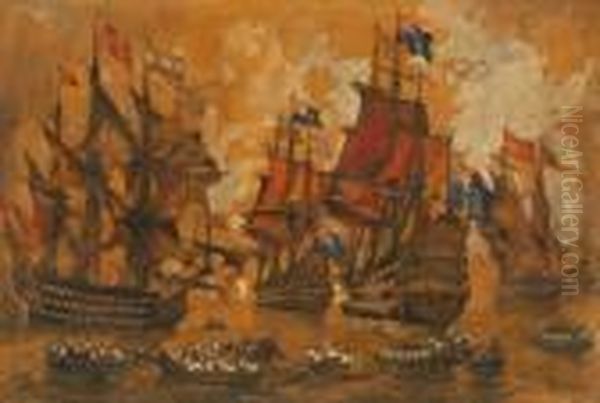 La Bataille Navale Oil Painting by Frank Will