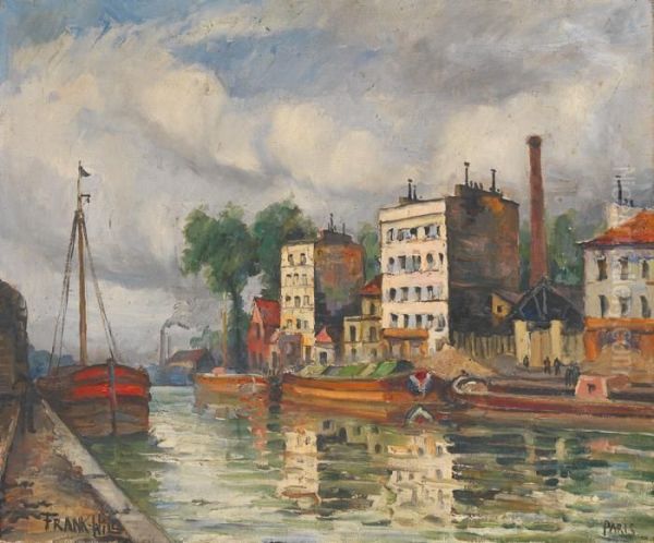 Peniche Sur Le Canal A Paris Oil Painting by Frank Will