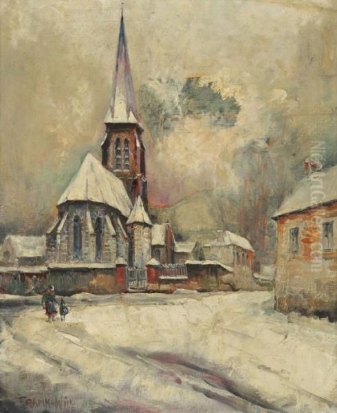 L'eglise Du Village Sous La Neige Oil Painting by Frank Will