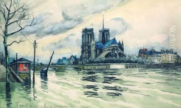 La Seine Pres De Notre Dame Oil Painting by Frank Will