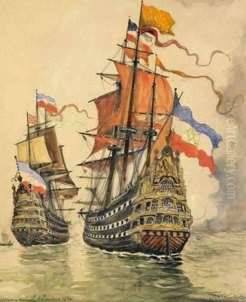 Vaisseau Amiral Hollandais Oil Painting by Frank Will