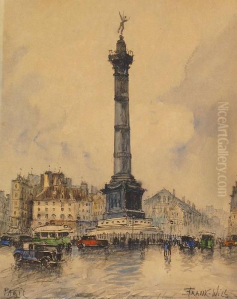 Paris, La Place De La Bastille Oil Painting by Frank Will