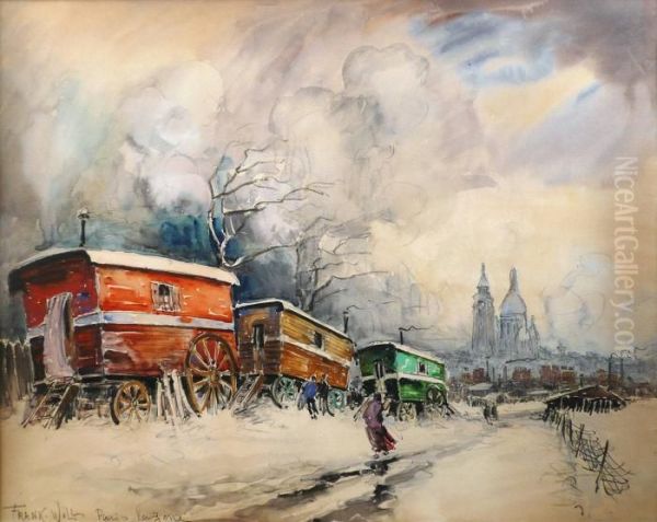 Les Roulottes Sous La Neige Oil Painting by Frank Will