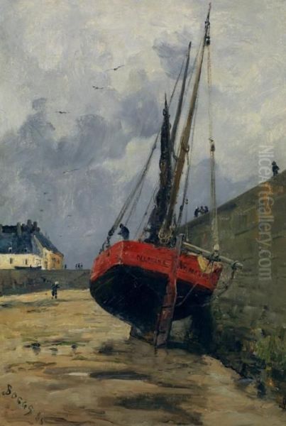 Bateau A Quai Au Port De Saint Malo Oil Painting by Frank Will