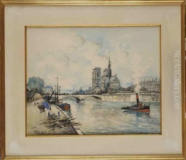 Vue Du Chevet De Notre Dame De Paris Et Du Pont De L'archeveche Oil Painting by Frank Will