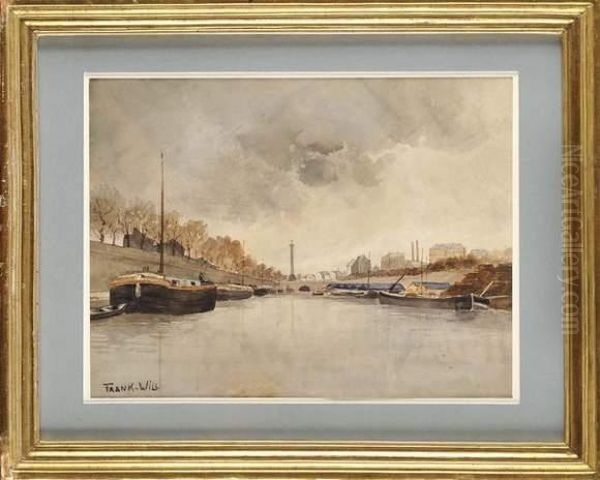 Peniches Dans Le Bassin De L'arsenal A Paris Oil Painting by Frank Will