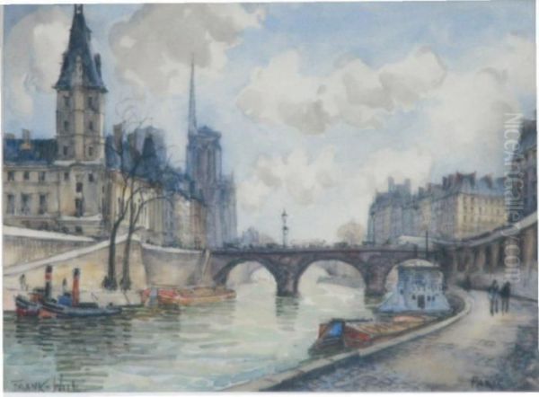 Promeneurs Sur Les Quais Pres De Notre-dame Oil Painting by Frank Will