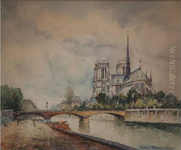 Paris, Les Quais A Notre Dame Oil Painting by Frank Will