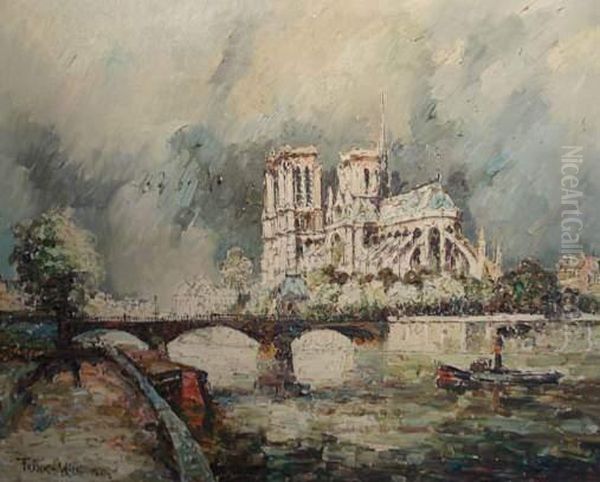 Le Pont De L'archeveche Et Notre Dame, Paris Oil Painting by Frank Will