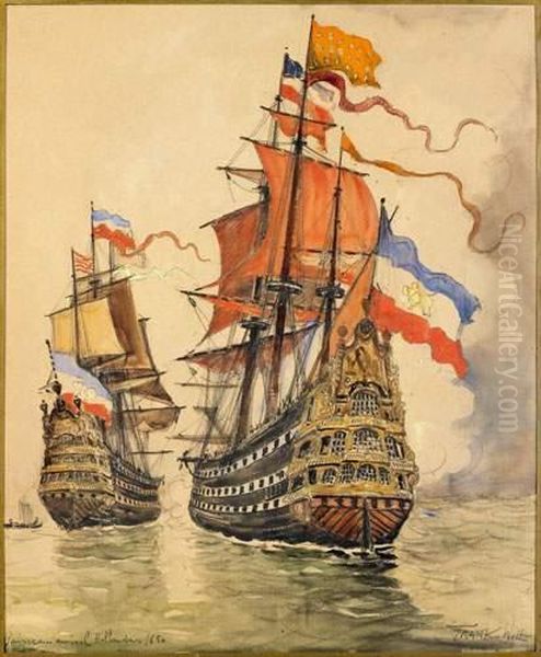 Vaisseau Amiral Hollandais 1650 Oil Painting by Frank Will