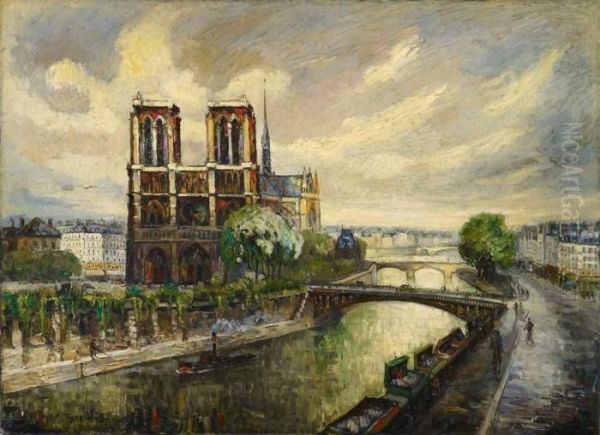 Coup De Soleil Sur Notre Dame Et La Seine Oil Painting by Frank Will