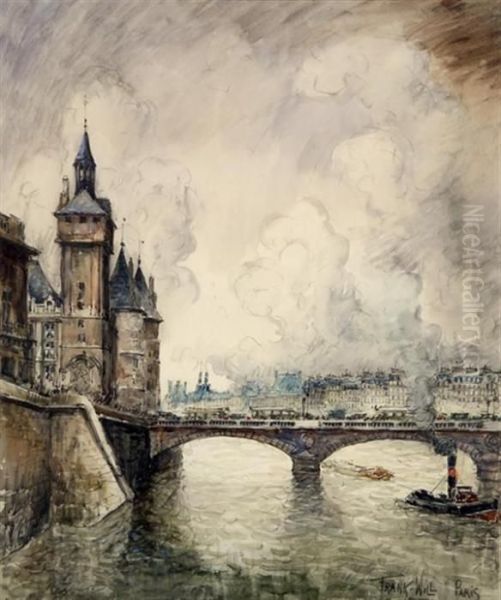 Le Pont-neuf Devant La Conciergerie Oil Painting by Frank Will