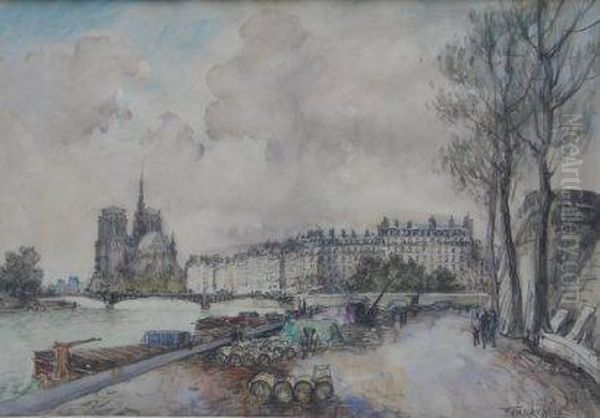 Vue De Notre-dame De Paris Oil Painting by Frank Will