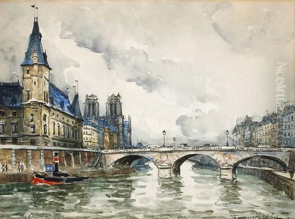 Laconciergerie Et Le Pont Saint-michel Oil Painting by Frank Will