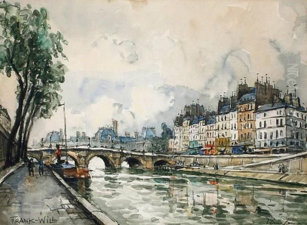 Lepont-neuf Et L'ile De La Cite Oil Painting by Frank Will