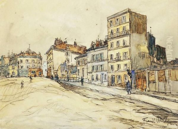 Rue Animee A Montmartre Oil Painting by Frank Will