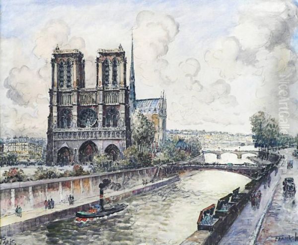 Le Remorqueur, La Seine Et Notre Dame Oil Painting by Frank Will