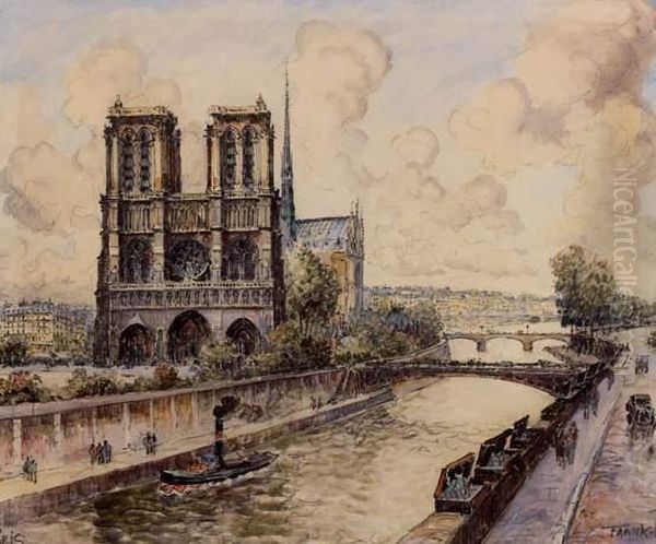 Paris, Notre-dame, Les Bouquinistes Oil Painting by Frank Will