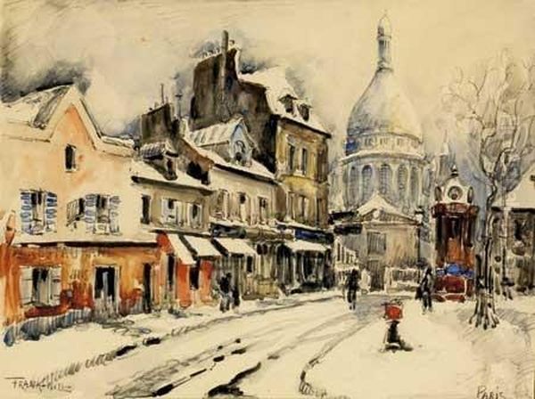 La Place Du Tertre Sous La Neige Oil Painting by Frank Will