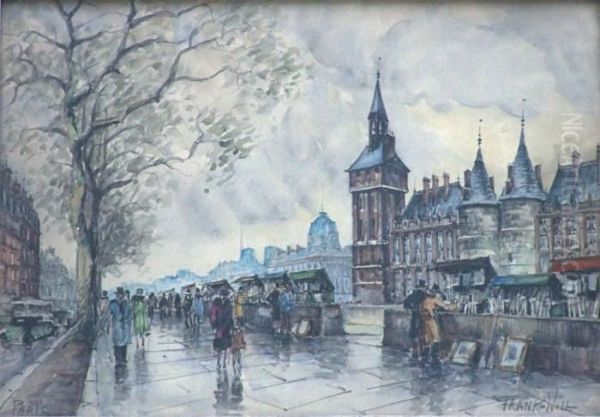  Paris, Le Quai Des Grands-augustins, Les Bouquinistes  Oil Painting by Frank Will