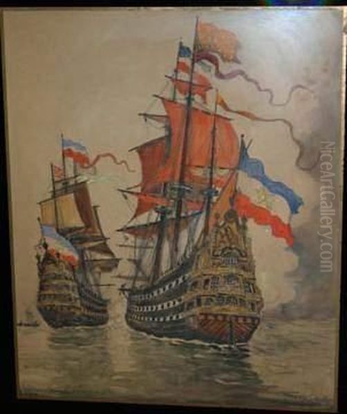 Vaisseau Amiral Hollandais 1650. Oil Painting by Frank Will