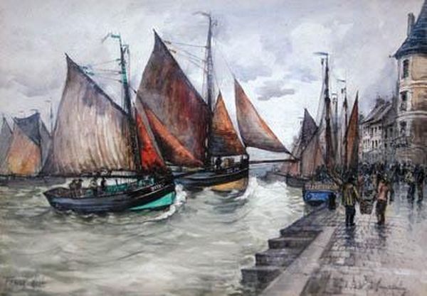 Retour De Peche A Saint Valery En Caux Oil Painting by Frank Will