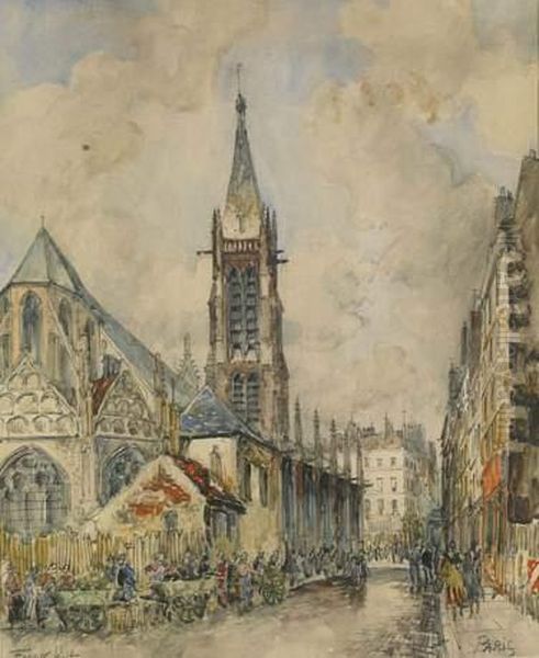 Vue De L'eglise Saint Severin A Paris Oil Painting by Frank Will